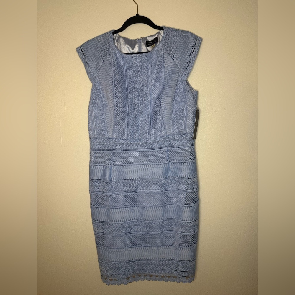 Tahari ASL Light Blue Lace Midi Dress